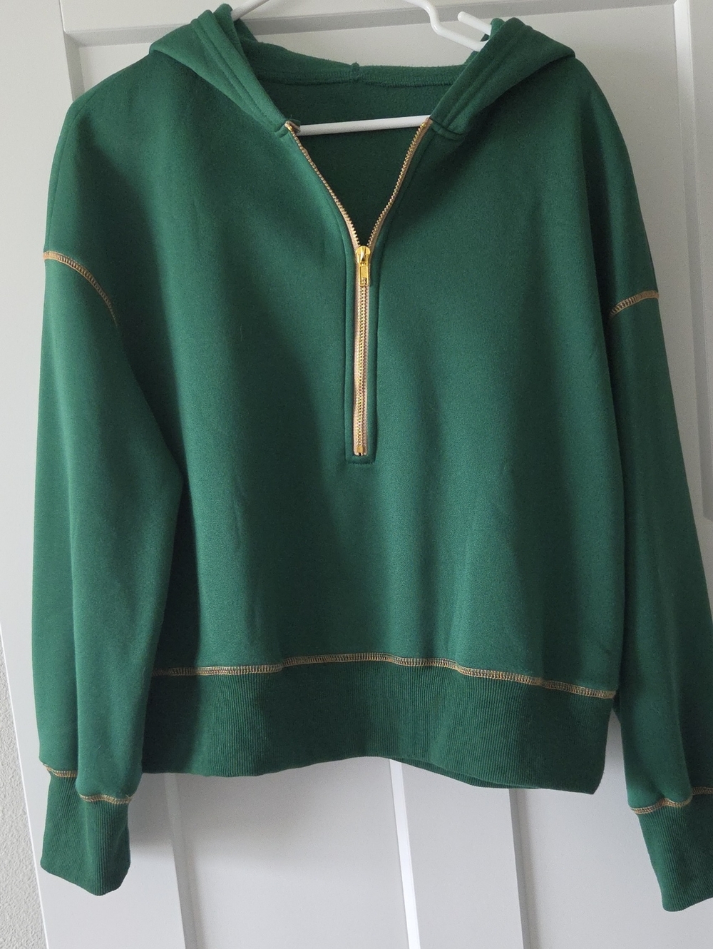 SHEIN Teal Green Half-Zip Hooded Sweater with Gold Trim